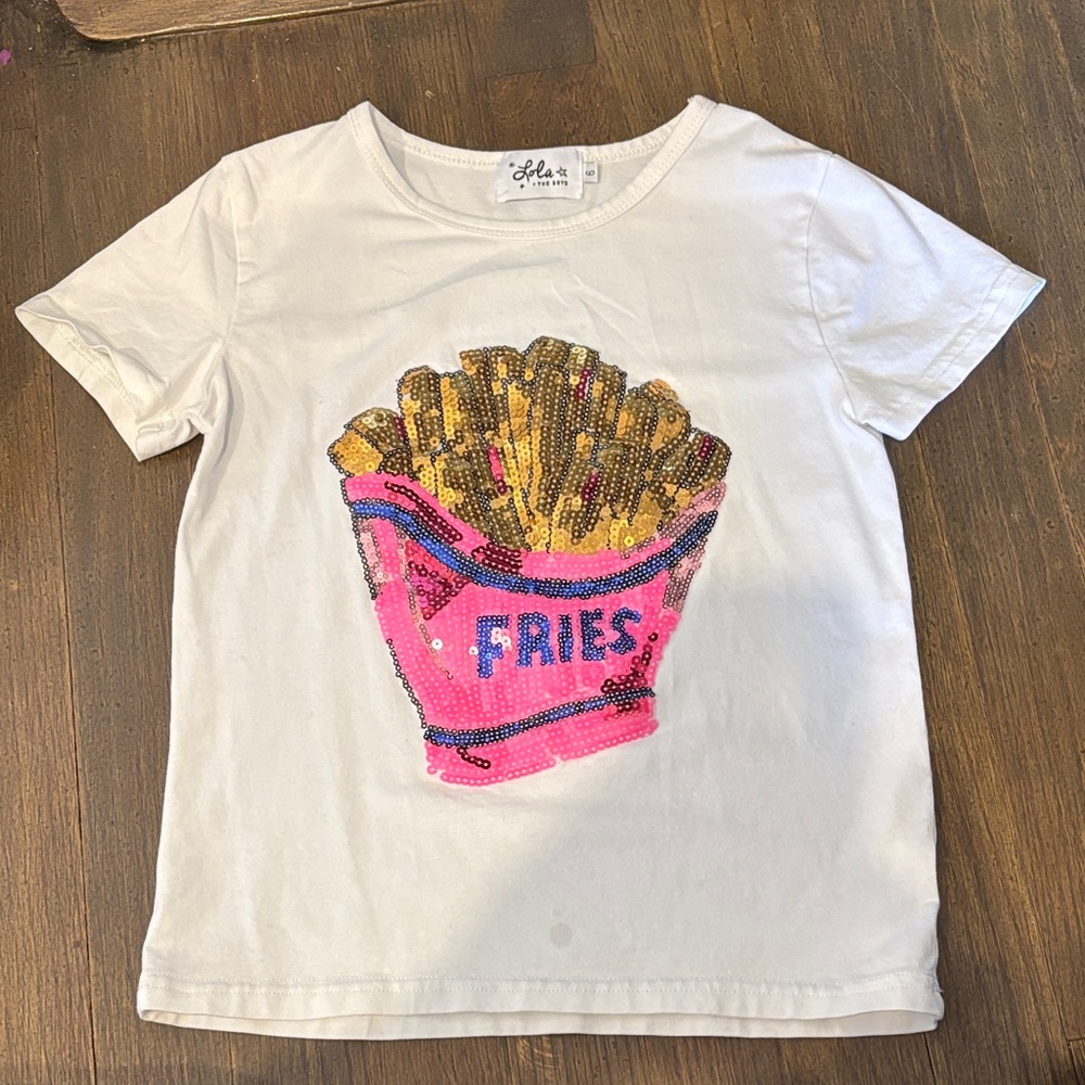 Lola Kids White Tee with Sequin Fries Design